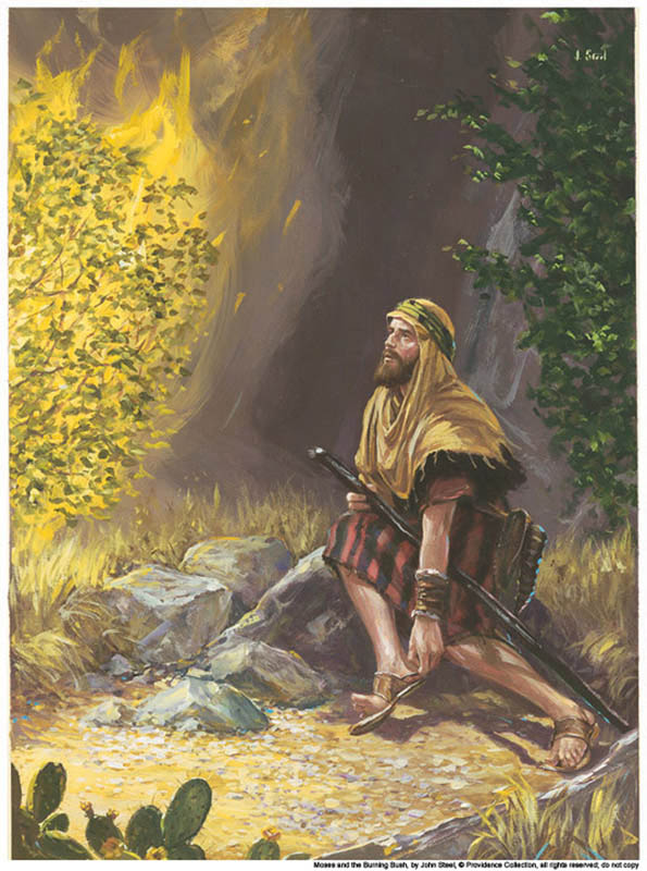 A painting depicting Moses seeing the burning bush.