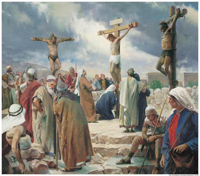 A painting depicting the crucifixion of Jesus Christ.