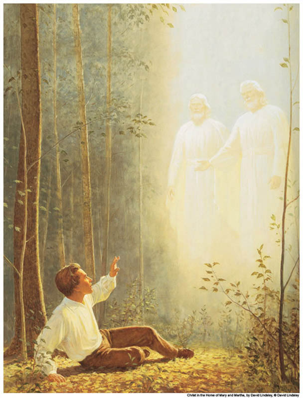A painting depicting the first vision of Joseph Smith.
