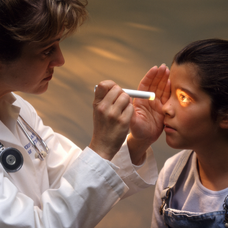 Eye doctor examining girl
