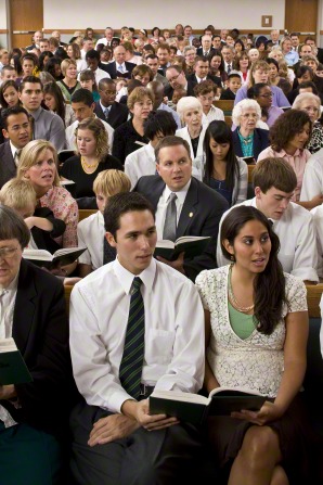 Latter-day Saints attending Sunday worship services. Many believers attend church on a regular basis, one of the examples that God is still great in America today.