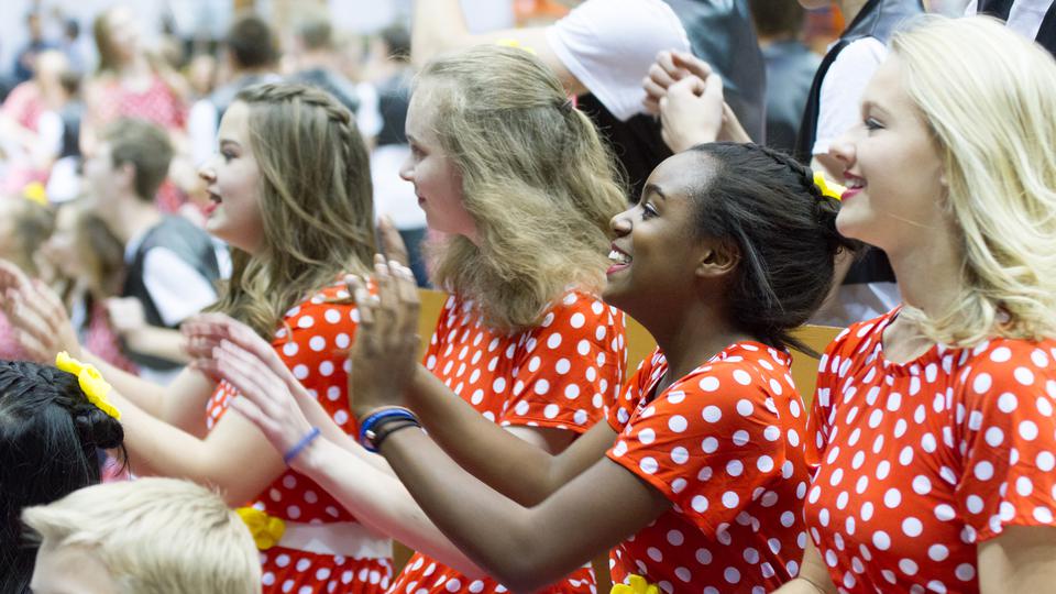 Mormon youth welcome President Uchtdorf, Elder Christofferson and other Mormon Church leaders to the Meridian Temple Youth Cultural Celebration.