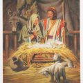 Joseph, Mary and Baby Jesus in the stable after His birth.