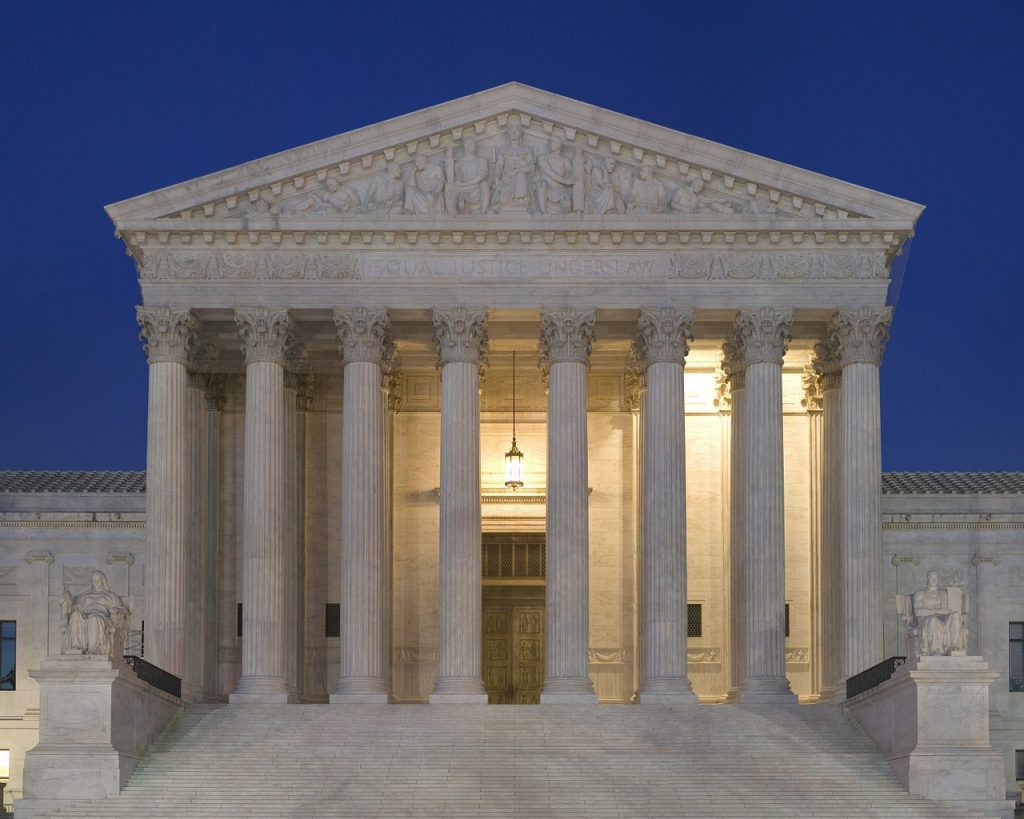 The Supreme Court building of the United States.