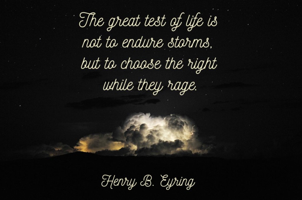 The great test of life is not to endure storms, but to choose the right while they rage. Henry B. Eyring